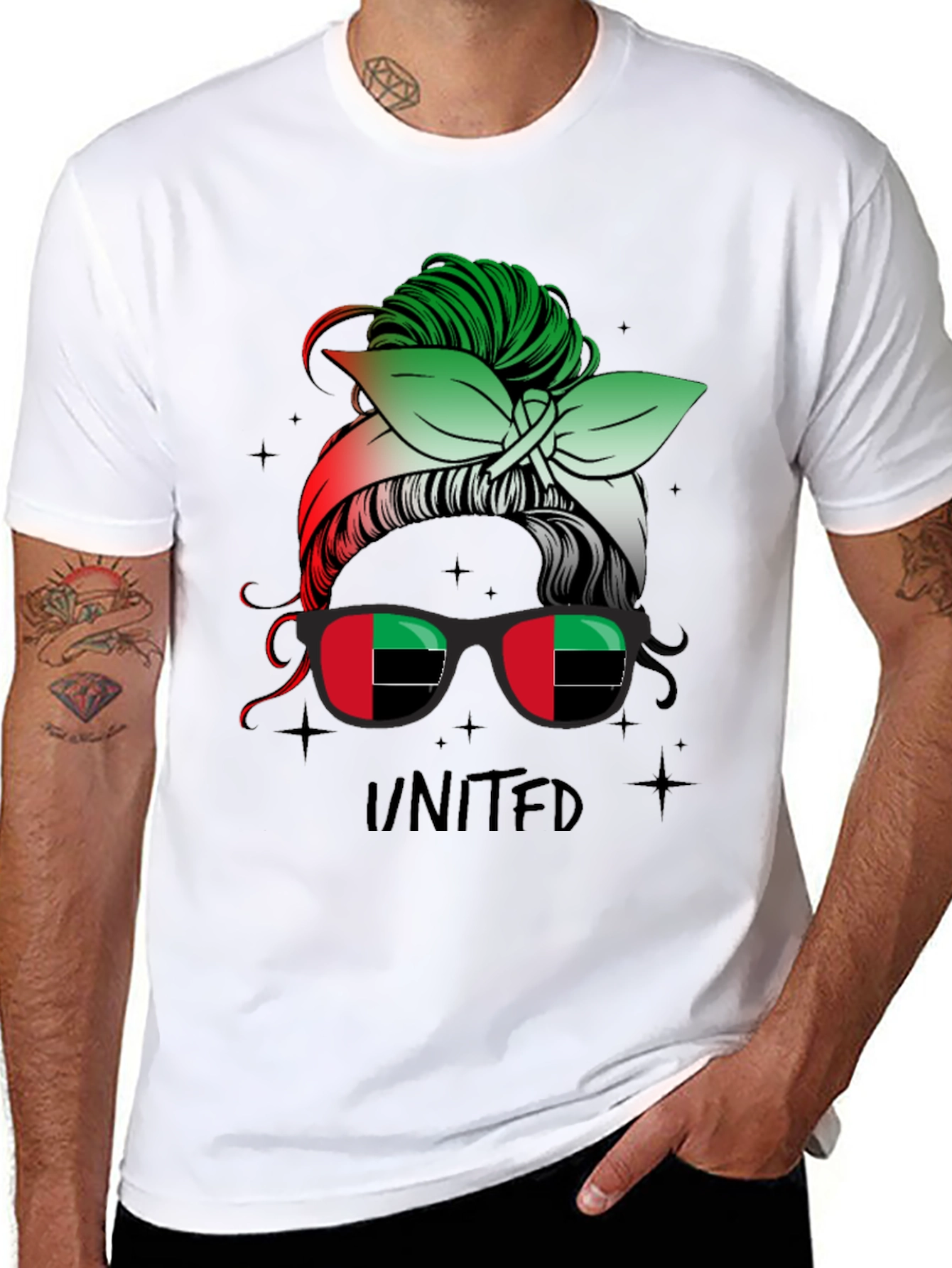 United Messy Bun T-Shirt - UAE Flag Sunglasses
