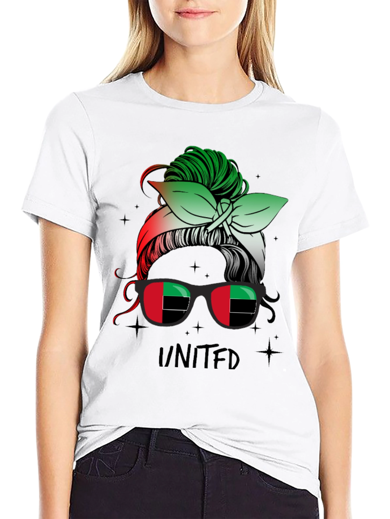 United Messy Bun T-Shirt - UAE Flag Sunglasses