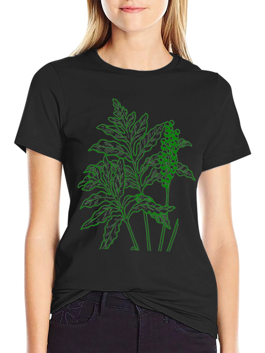 Botanical Green Graphic Black T-Shirt