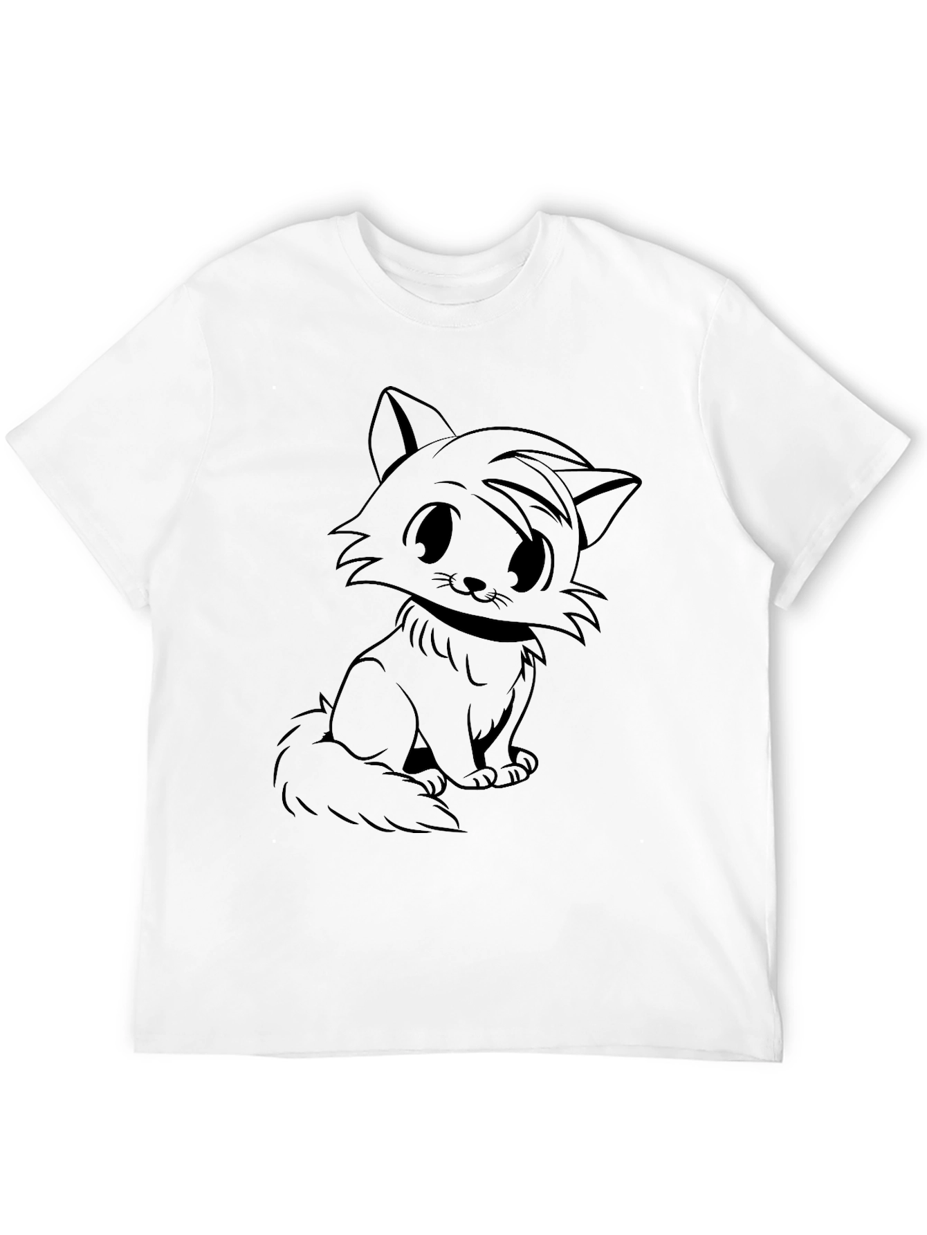 Cute Cartoon Cat Graphic Black T-Shirt