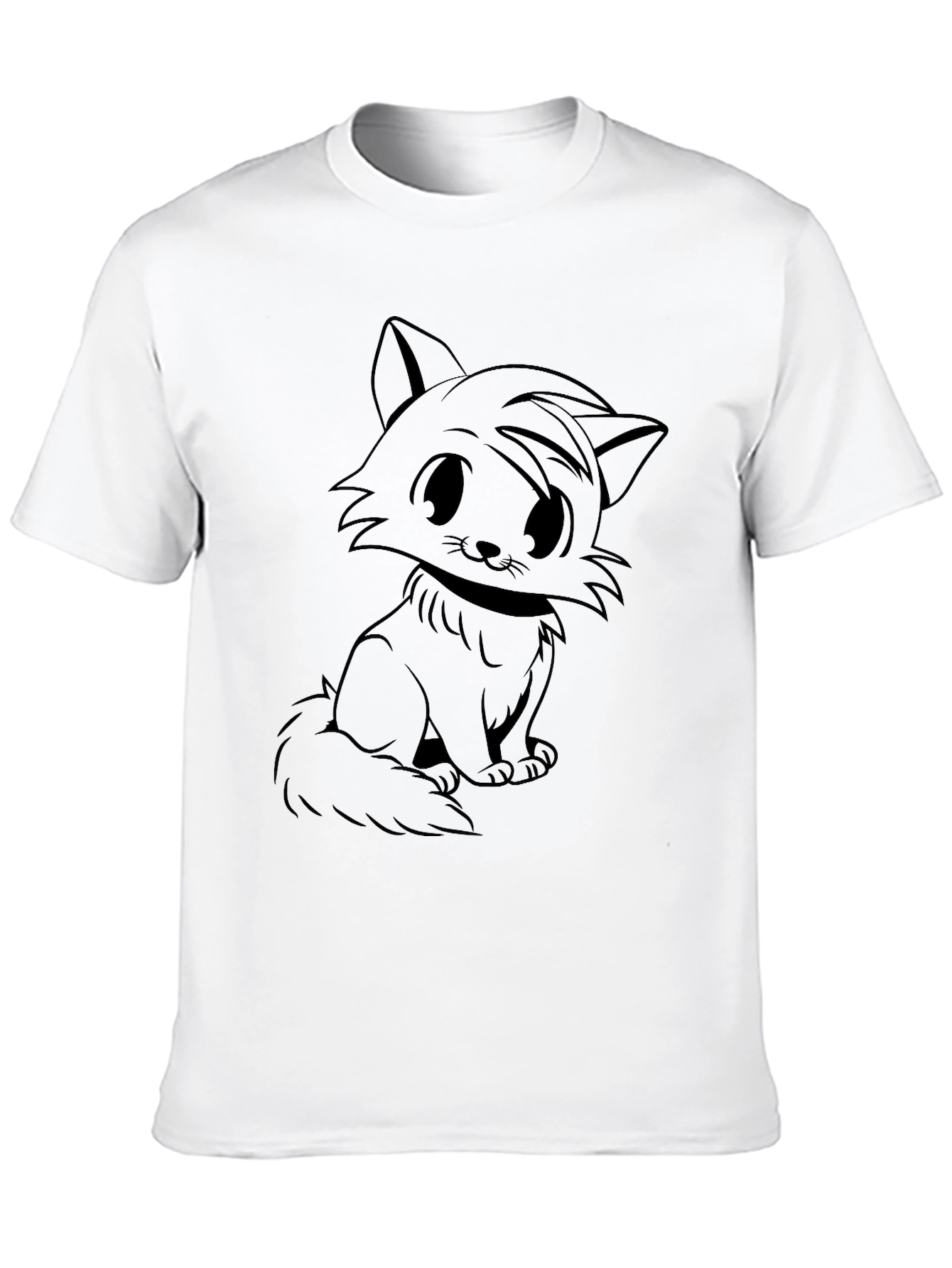 Cute Cartoon Cat Graphic Black T-Shirt