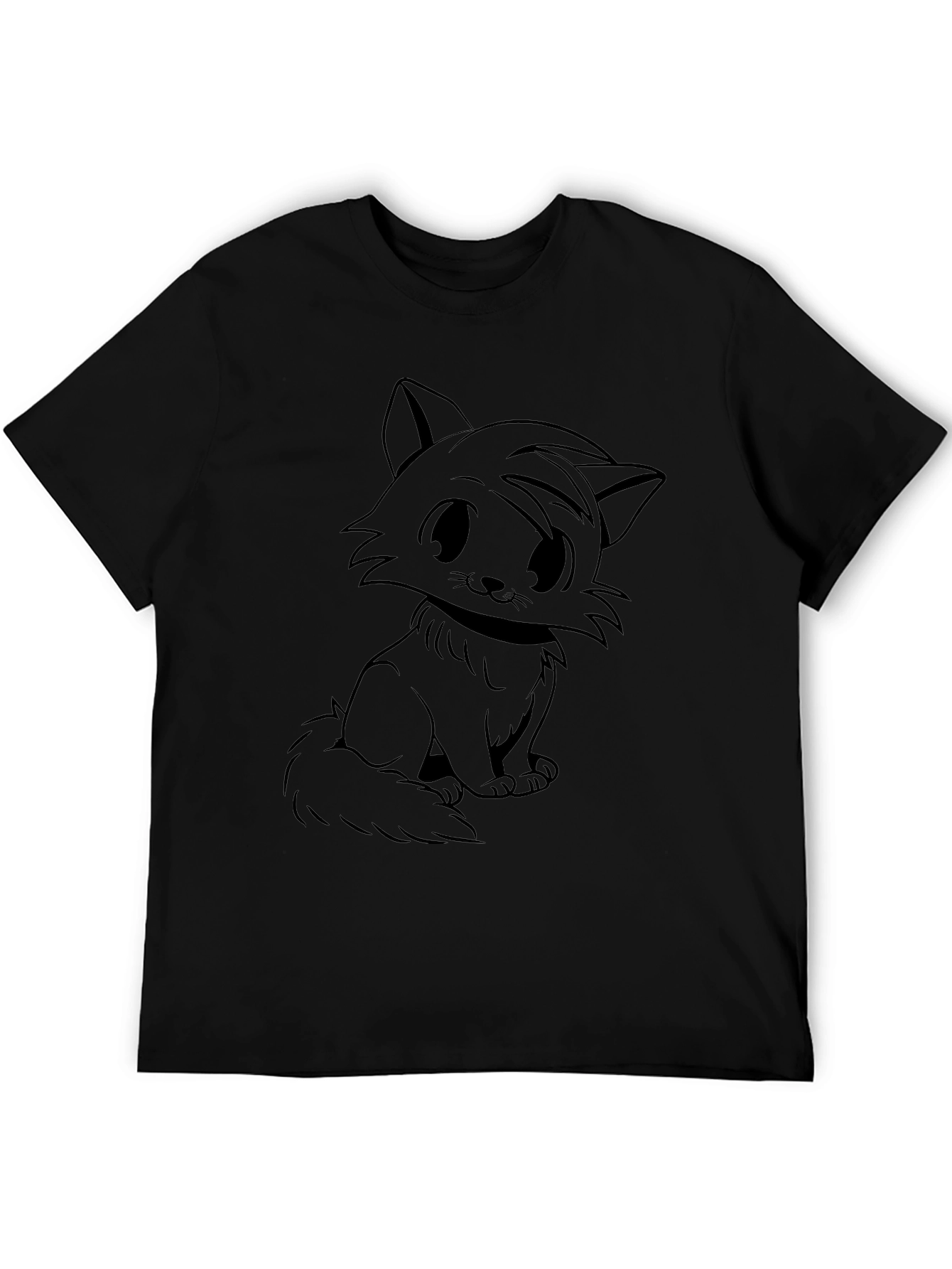 Cute Cartoon Cat Graphic Black T-Shirt