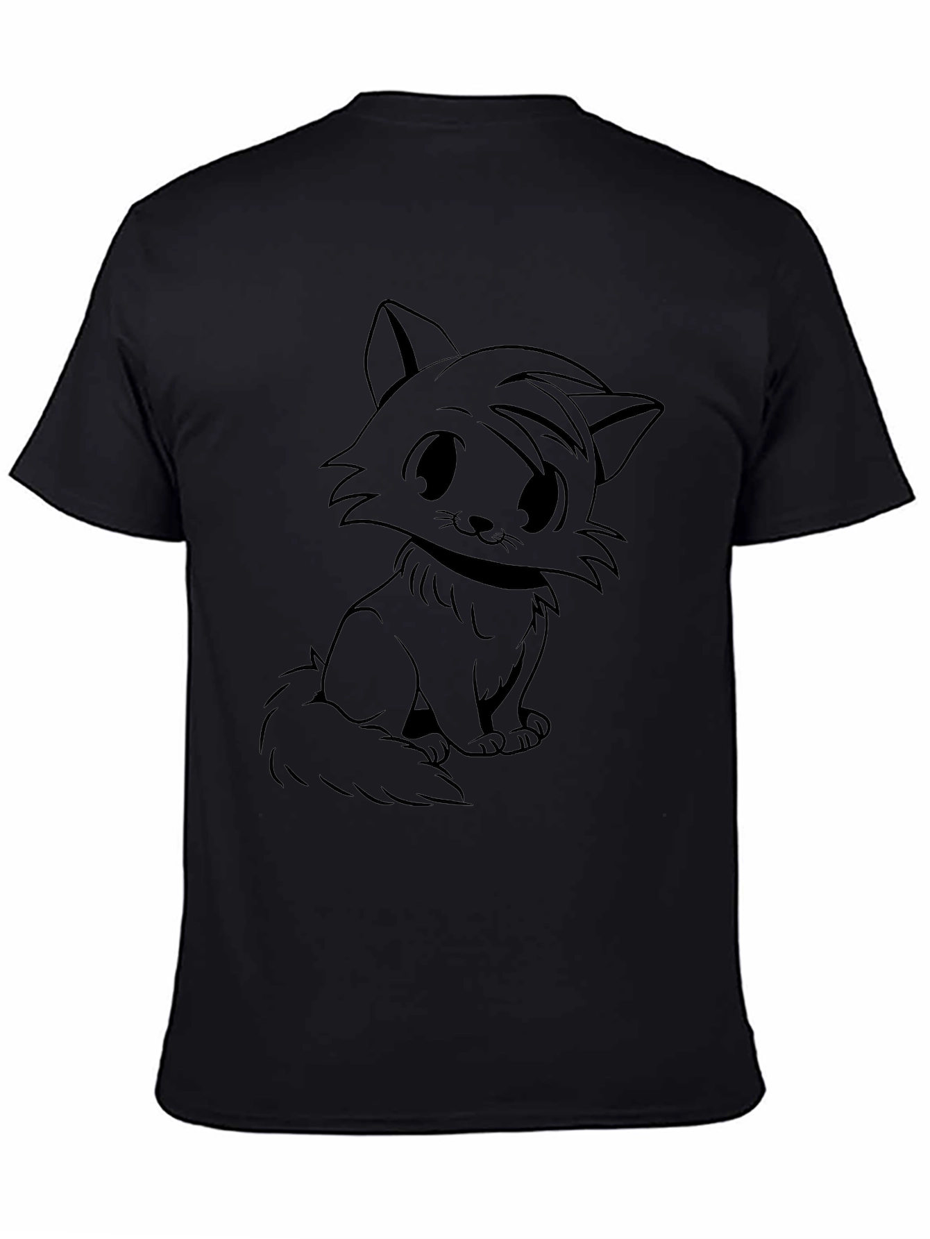 Cute Cartoon Cat Graphic Black T-Shirt