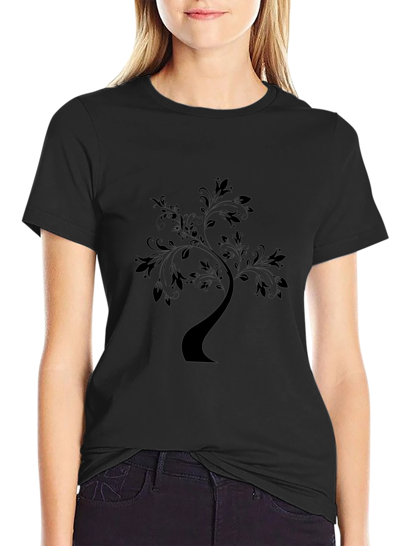 Elegant Tree Graphic Black T-Shirt
