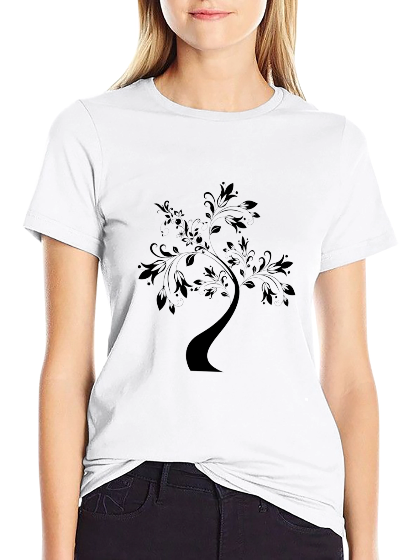 Elegant Tree Graphic Black T-Shirt
