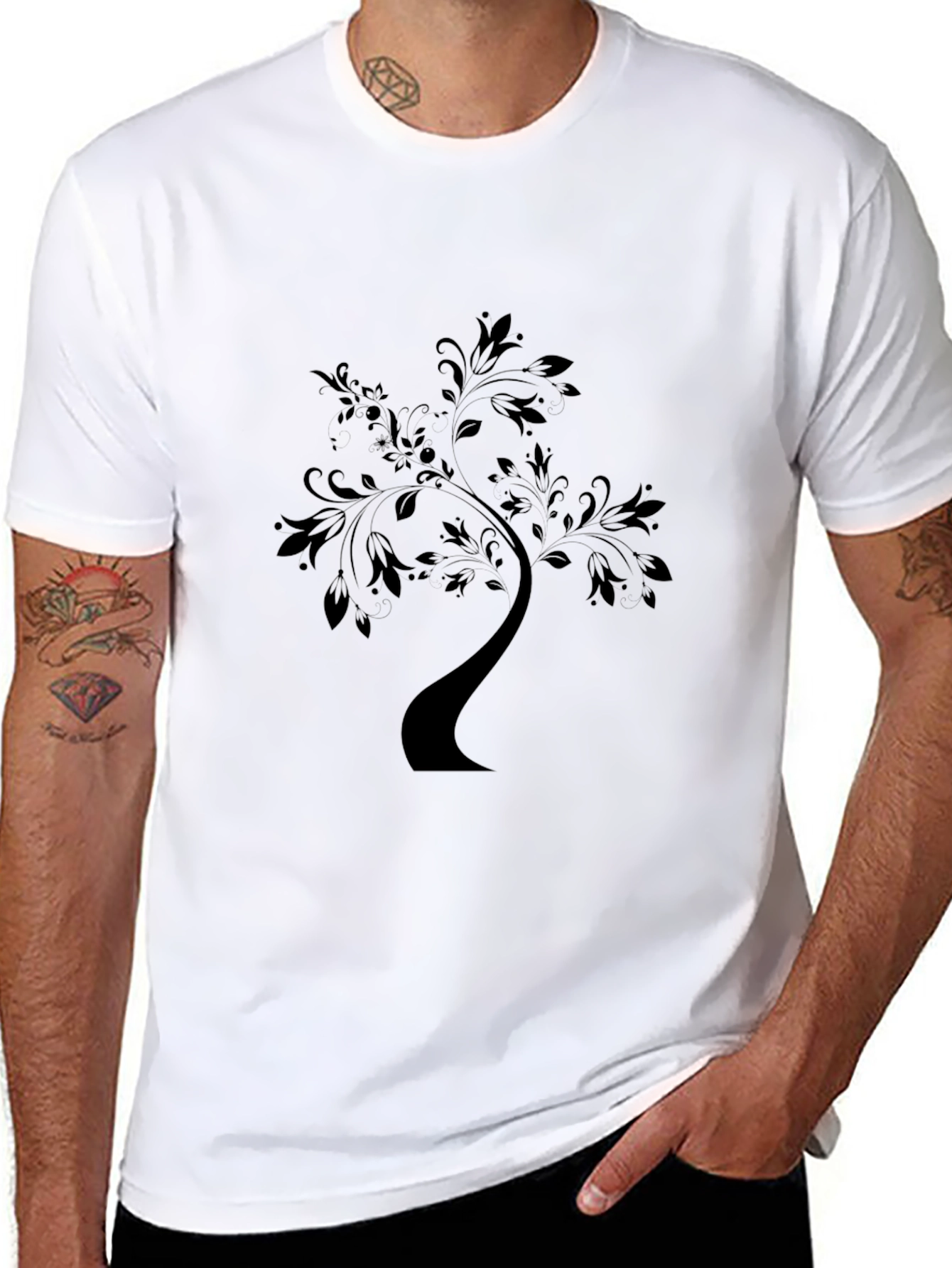 Elegant Tree Graphic Black T-Shirt