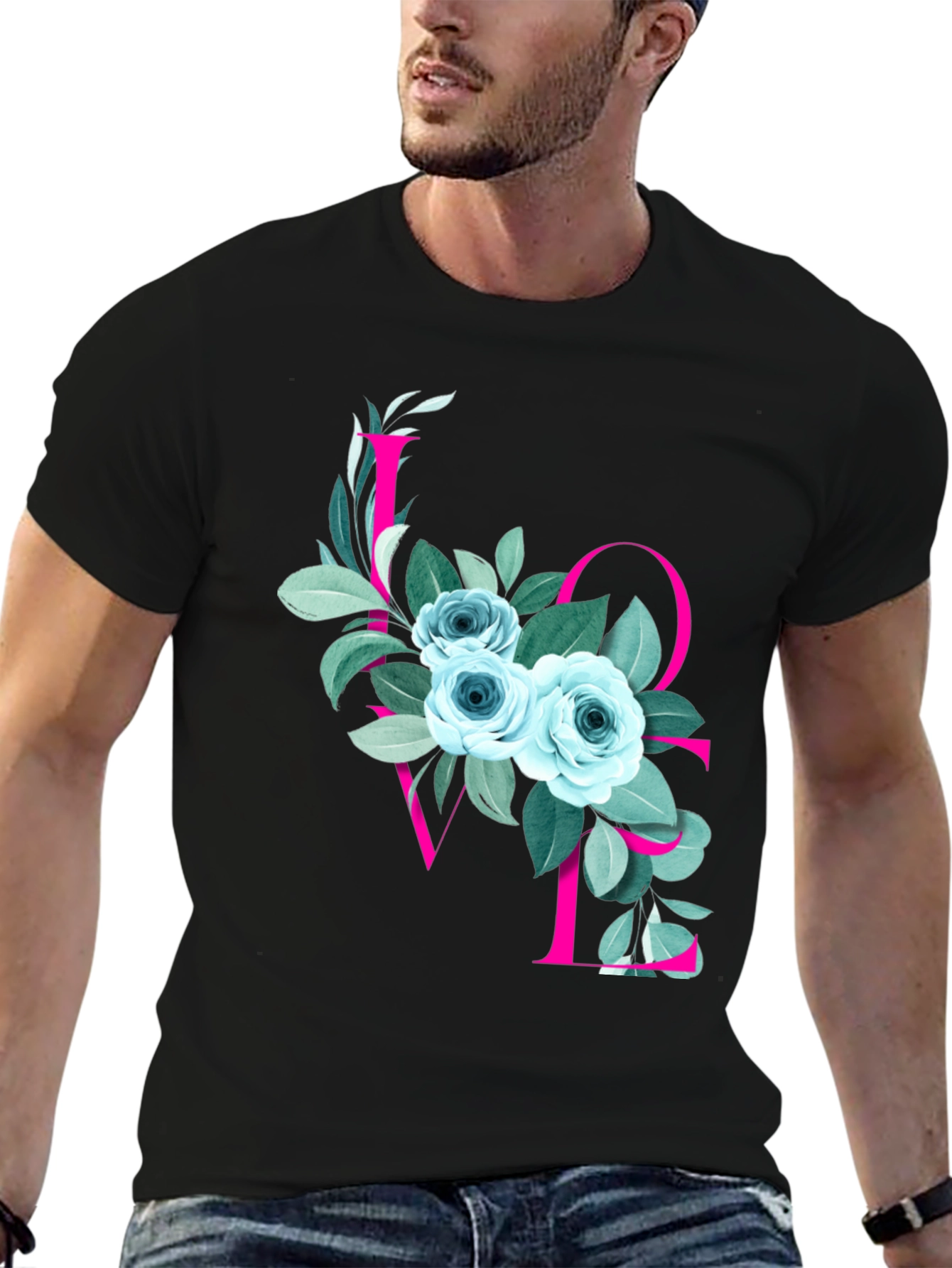 Floral LOVE Graphic T-Shirt - Stylish Mens Tee