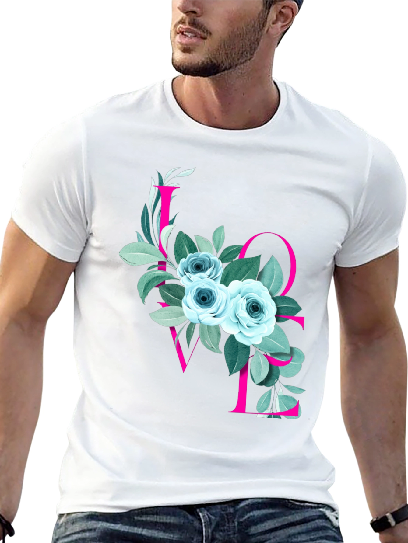 Floral LOVE Graphic T-Shirt - Stylish Mens Tee