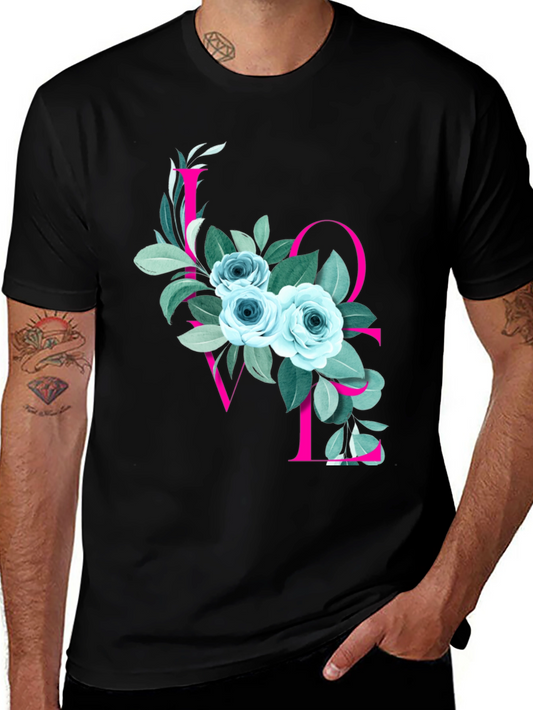 Floral LOVE Graphic T-Shirt - Stylish Mens Tee