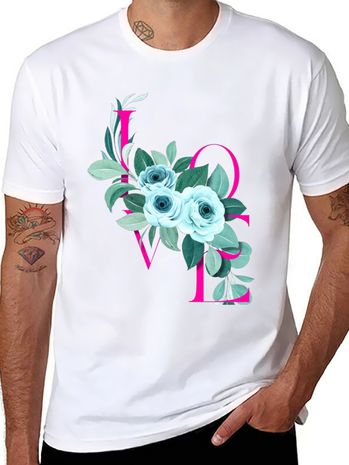 Floral LOVE Graphic T-Shirt - Stylish Mens Tee
