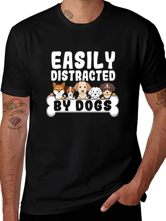Easily Distracted By Dogs Black Graphic T-Shirt