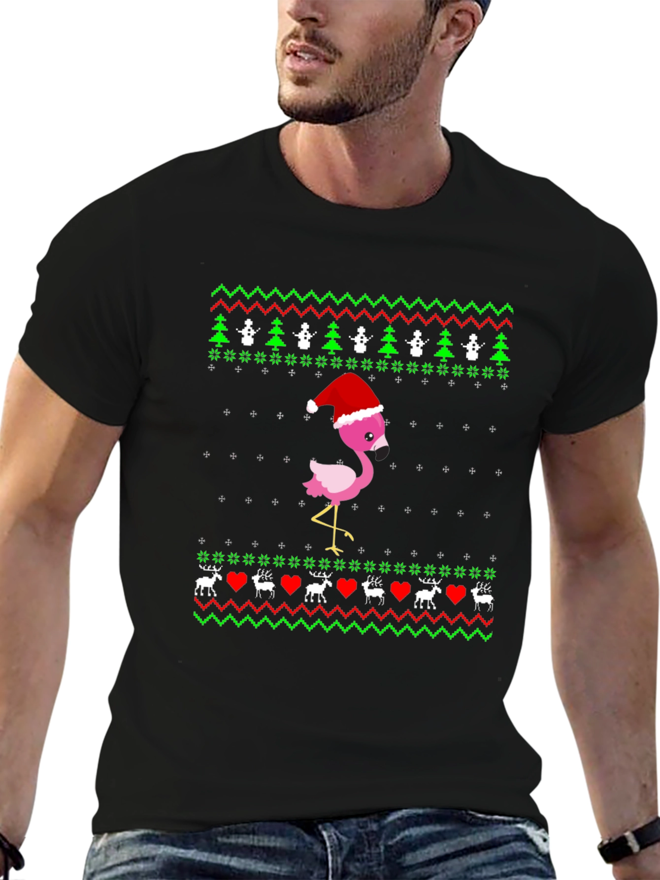 Festive Flamingo Ugly Christmas Sweater Tee