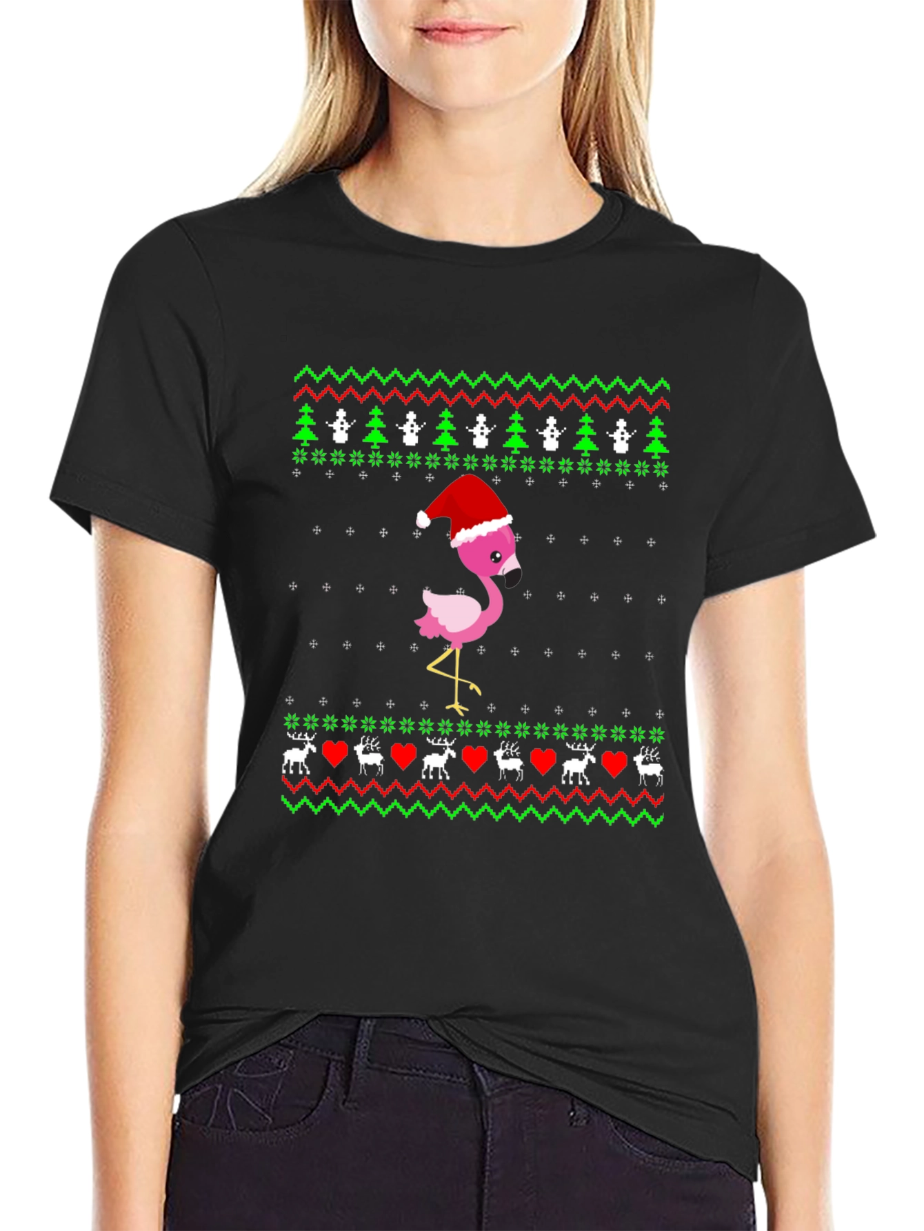 Festive Flamingo Ugly Christmas Sweater Tee
