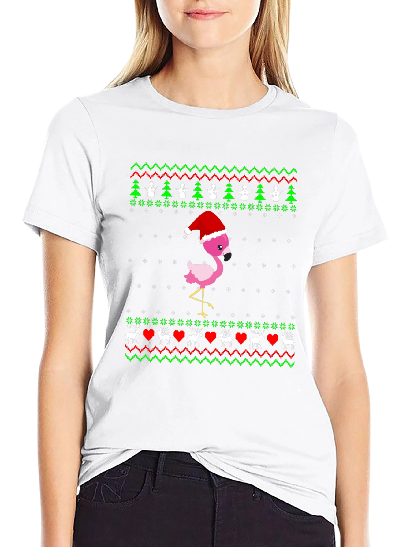 Festive Flamingo Ugly Christmas Sweater Tee