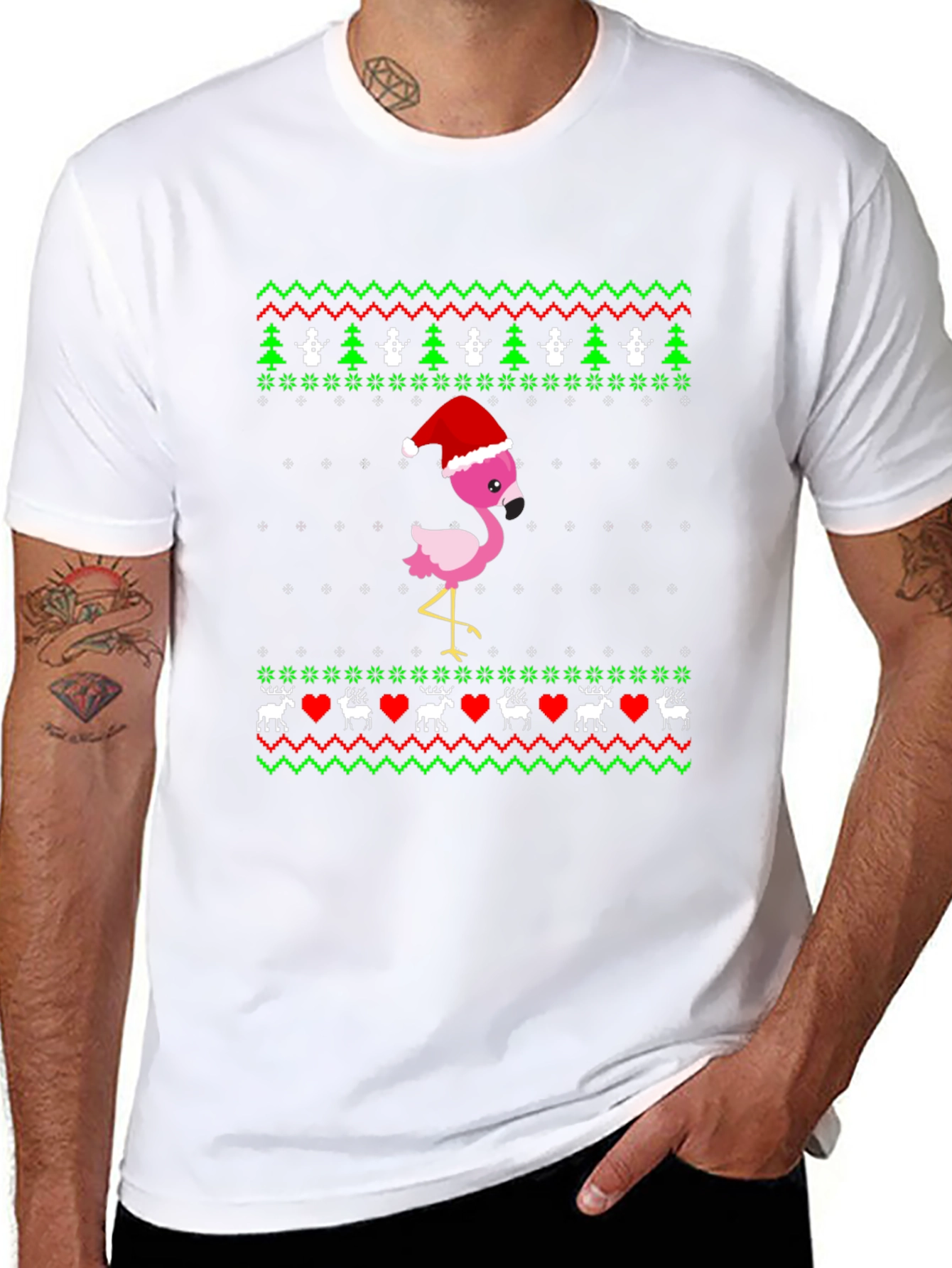 Festive Flamingo Ugly Christmas Sweater Tee
