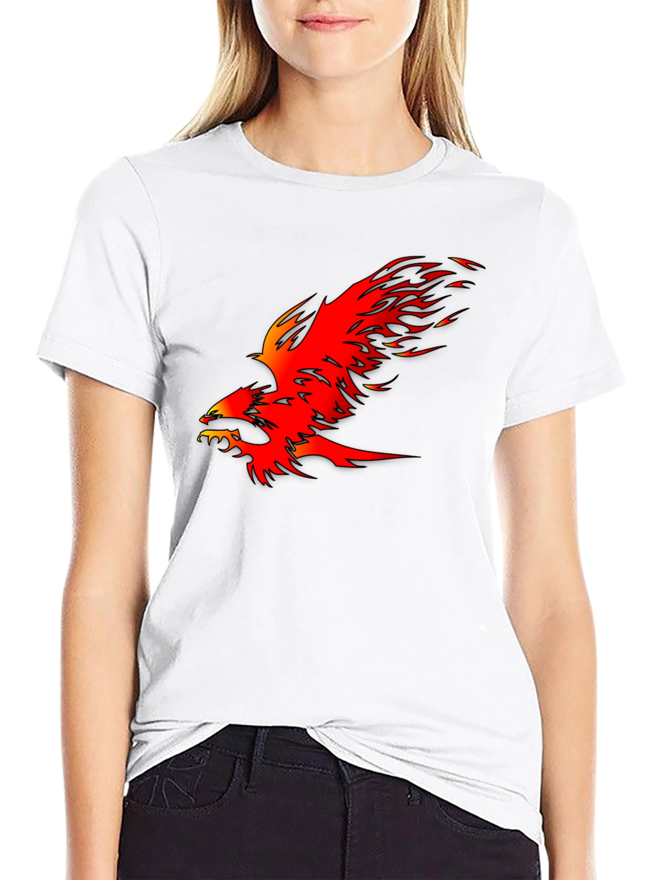 Fiery Phoenix Graphic Tee - Bold Black Cotton T-Shirt
