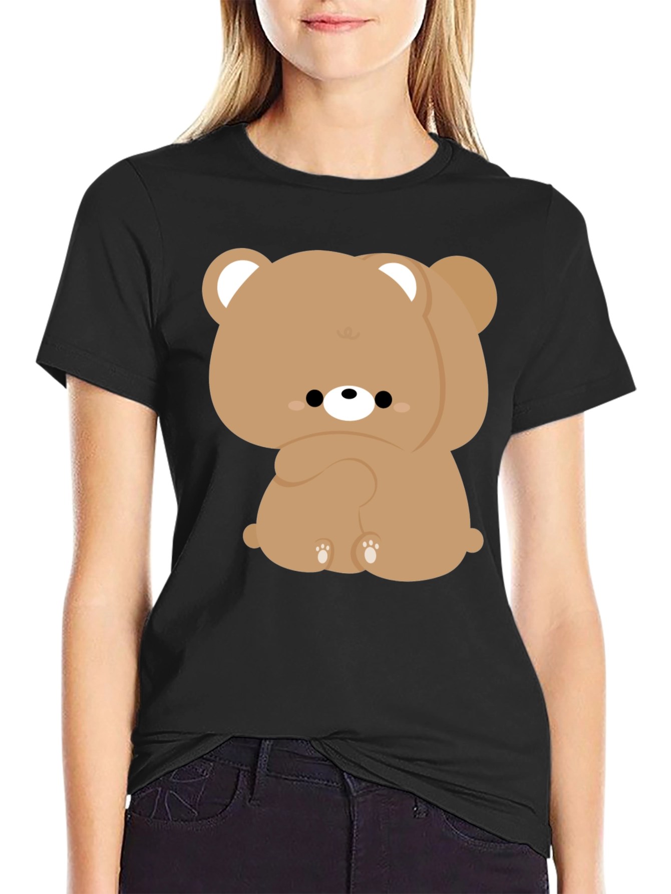 Cute Bear Graphic Black T-Shirt