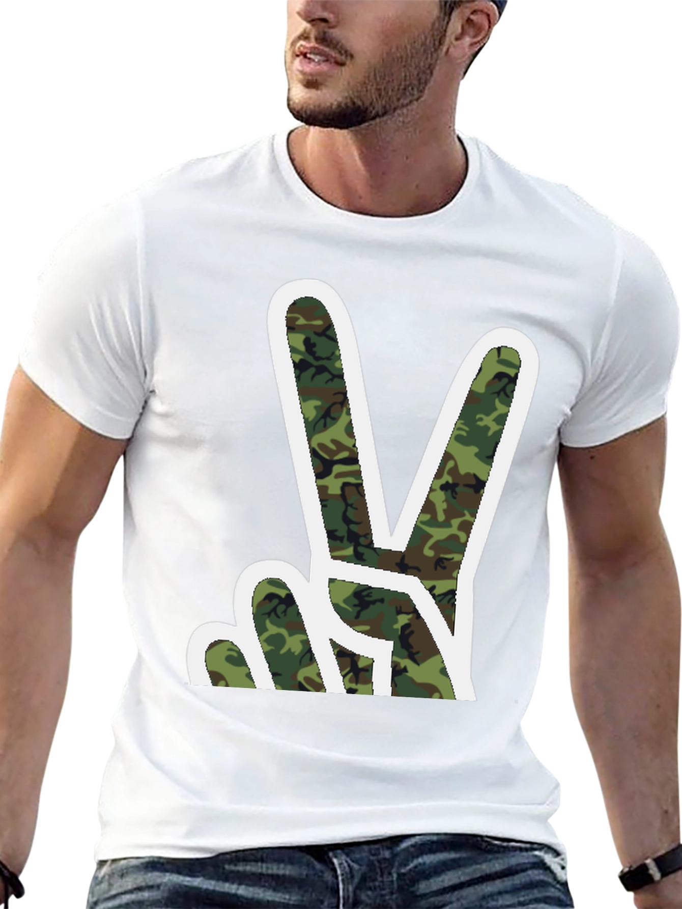 Camouflage Peace Sign Graphic T-Shirt