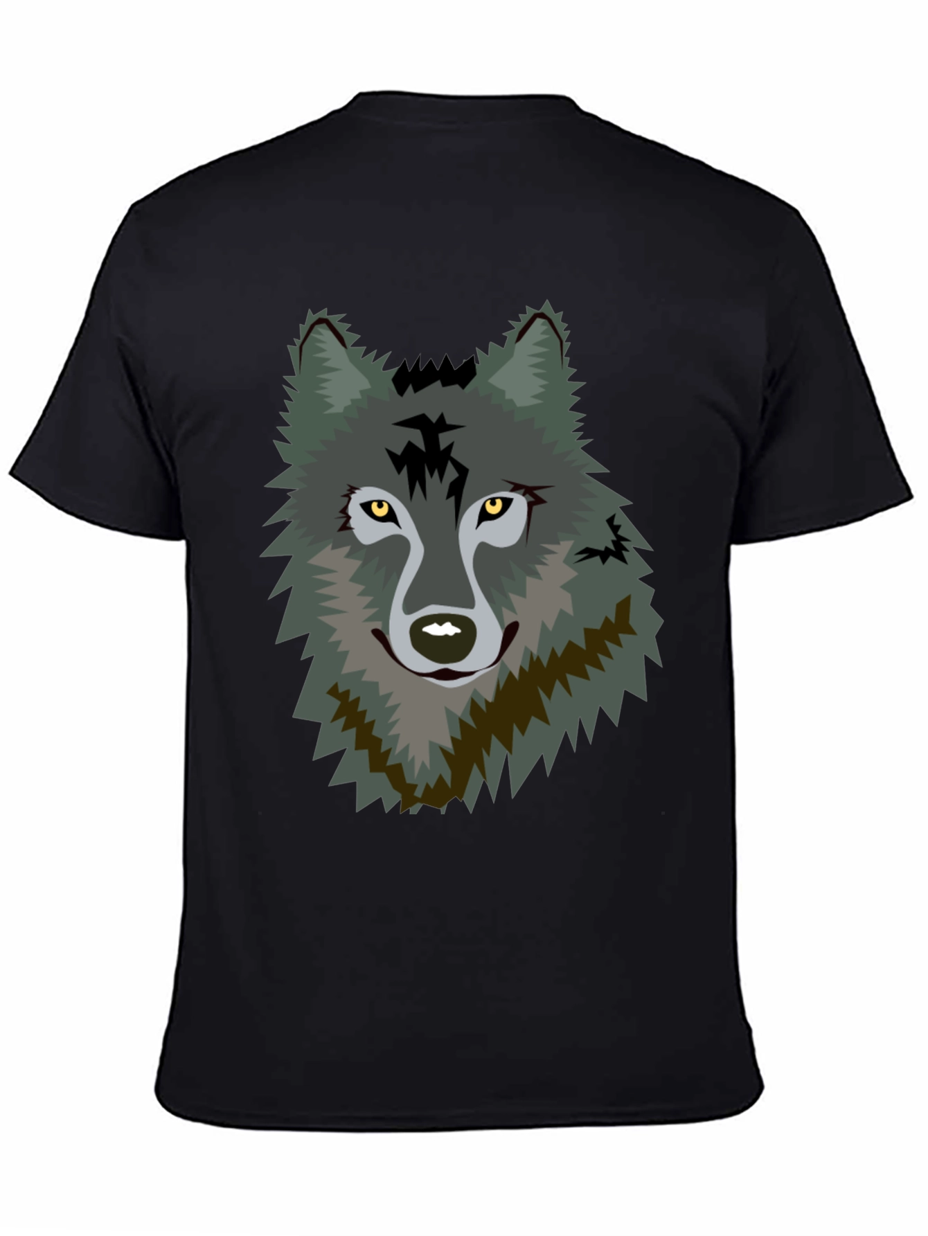 Mens Black T-Shirt with Wolf Graphic