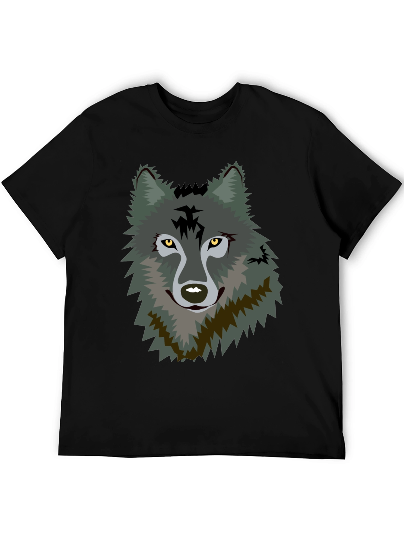 Mens Black T-Shirt with Wolf Graphic