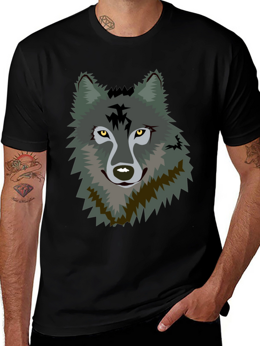 Mens Black T-Shirt with Wolf Graphic
