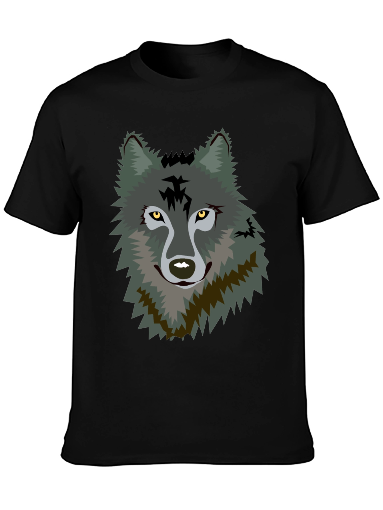 Mens Black T-Shirt with Wolf Graphic