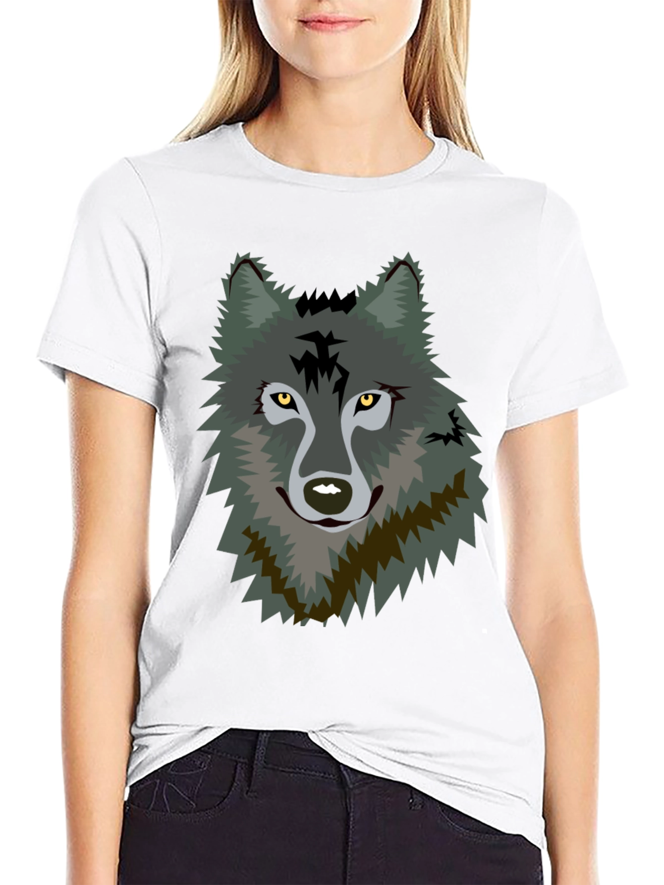 Mens Black T-Shirt with Wolf Graphic