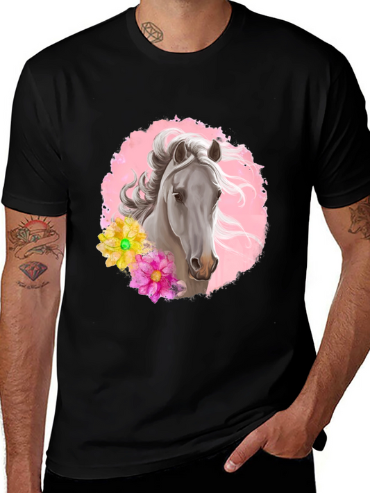 Horse & Floral Graphic Tee - Stylish Mens Shirt