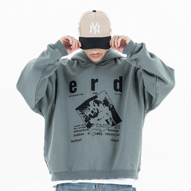 Men's Clothing Melancholic Rich Second Generation Printed Fleece Retro Hooded Sweatshirt