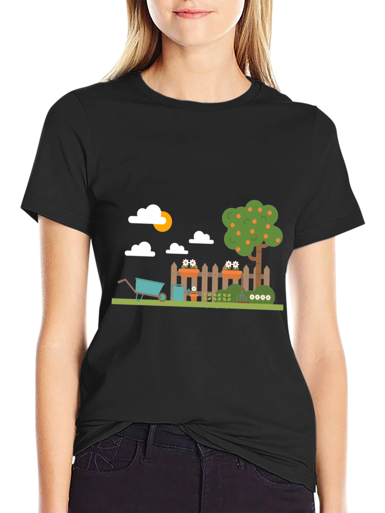 Gardening Fun Graphic Tee - Black Cotton Casual