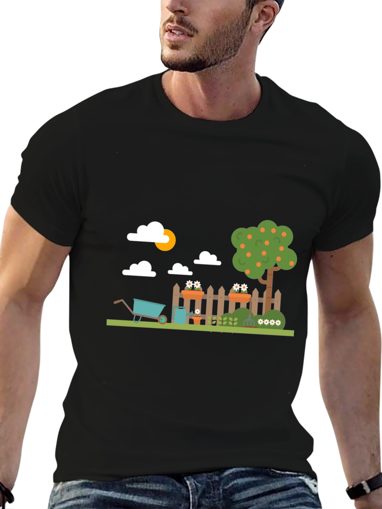 Gardening Fun Graphic Tee - Black Cotton Casual
