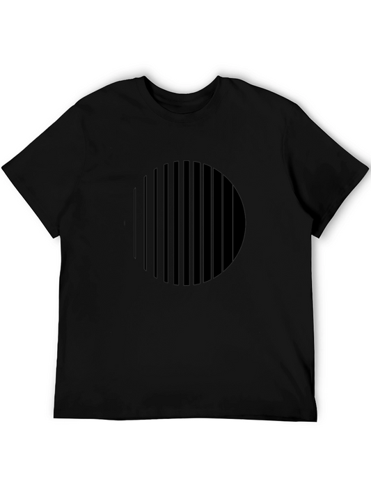 Modern Geometric Stripe Circle Black T-Shirt