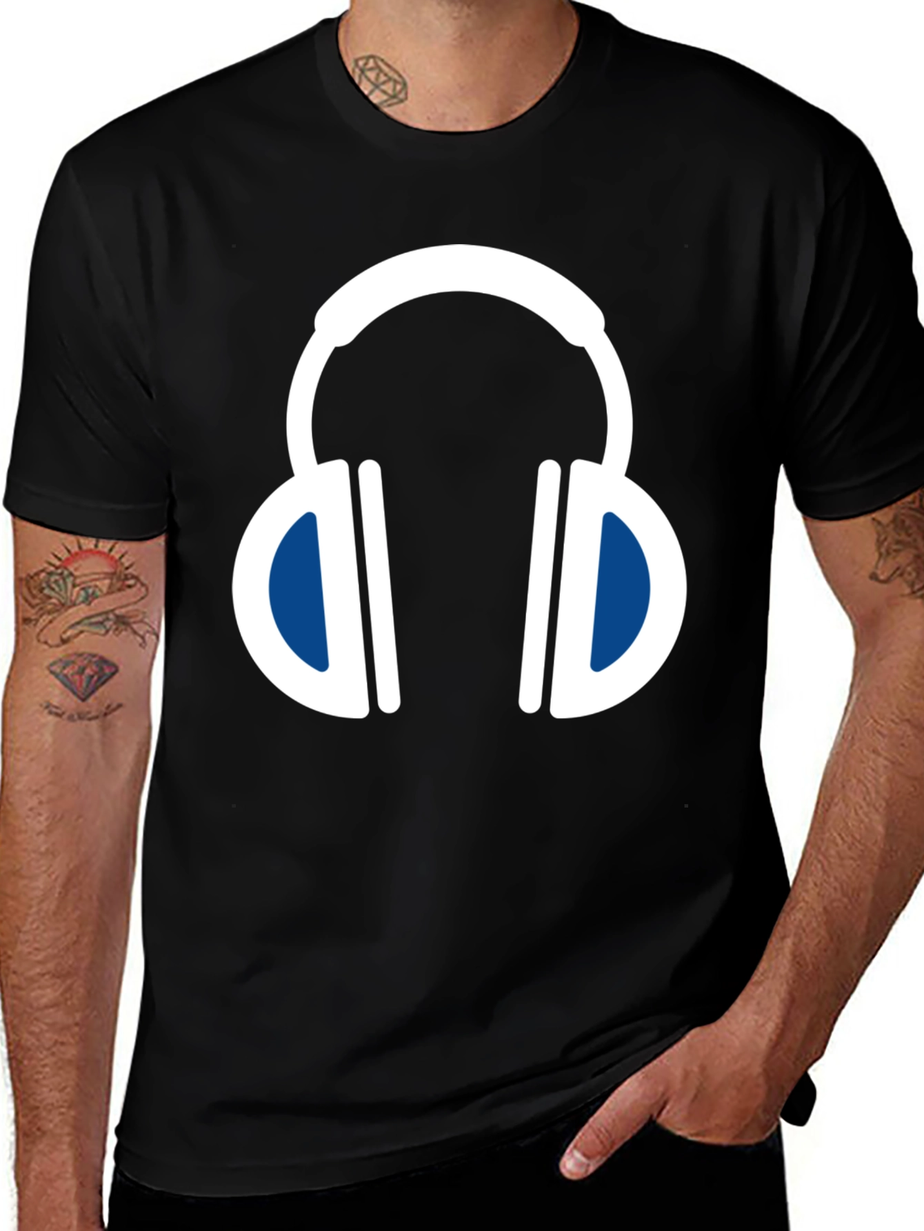 Headphone Graphic Tee - Black Cotton Blend