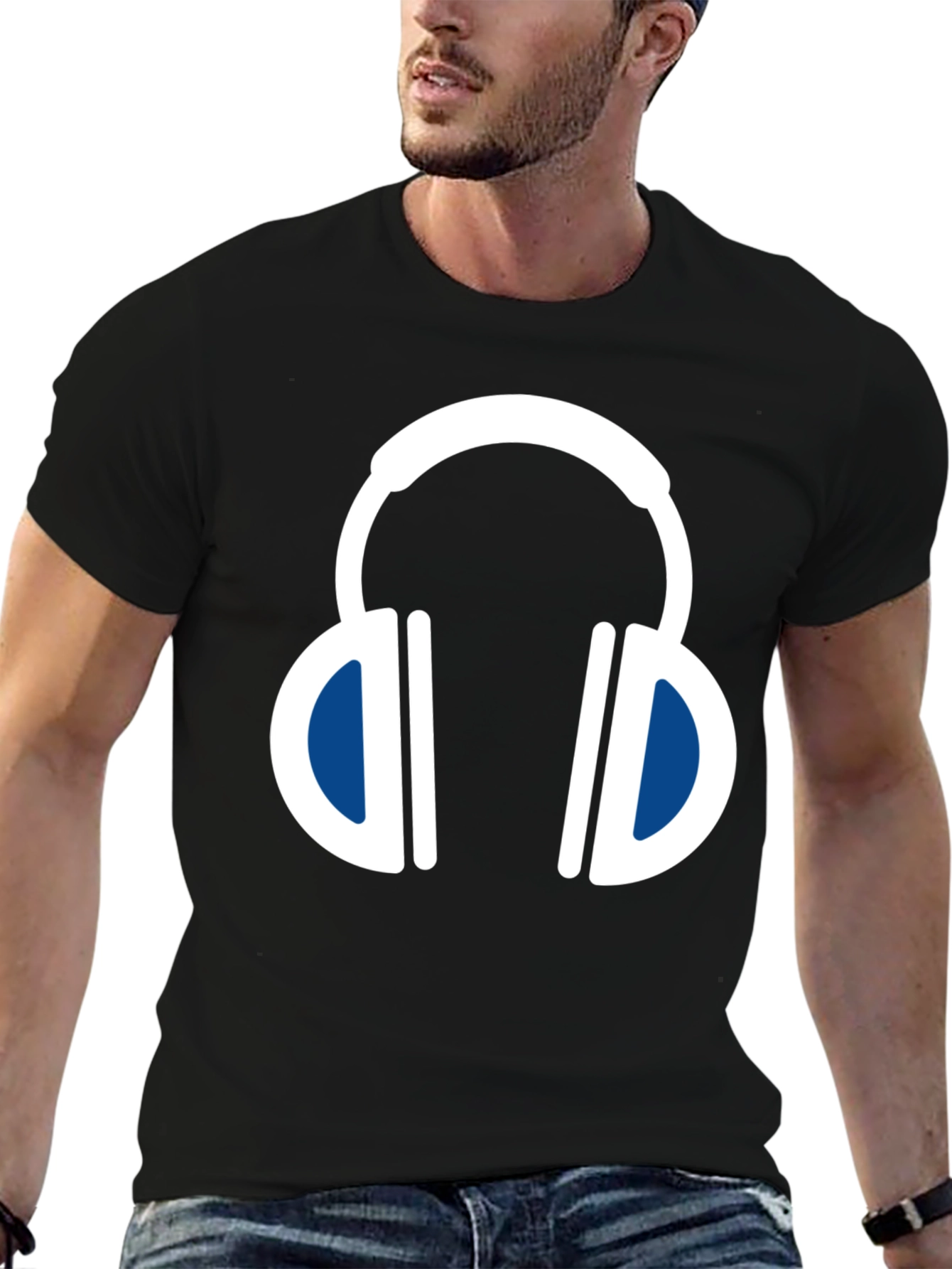 Headphone Graphic Tee - Black Cotton Blend