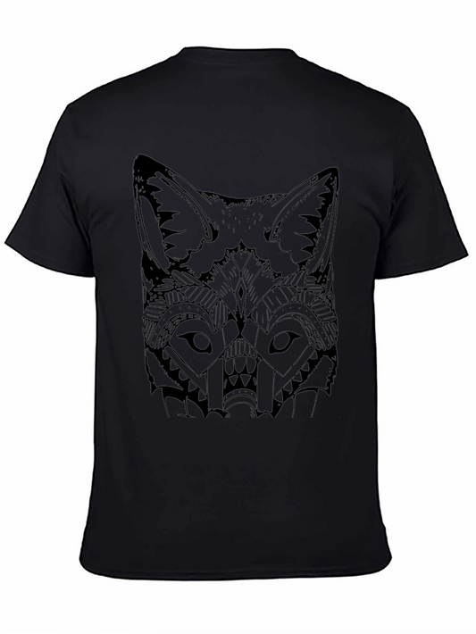 Geometric Fox Graphic Black T-Shirt