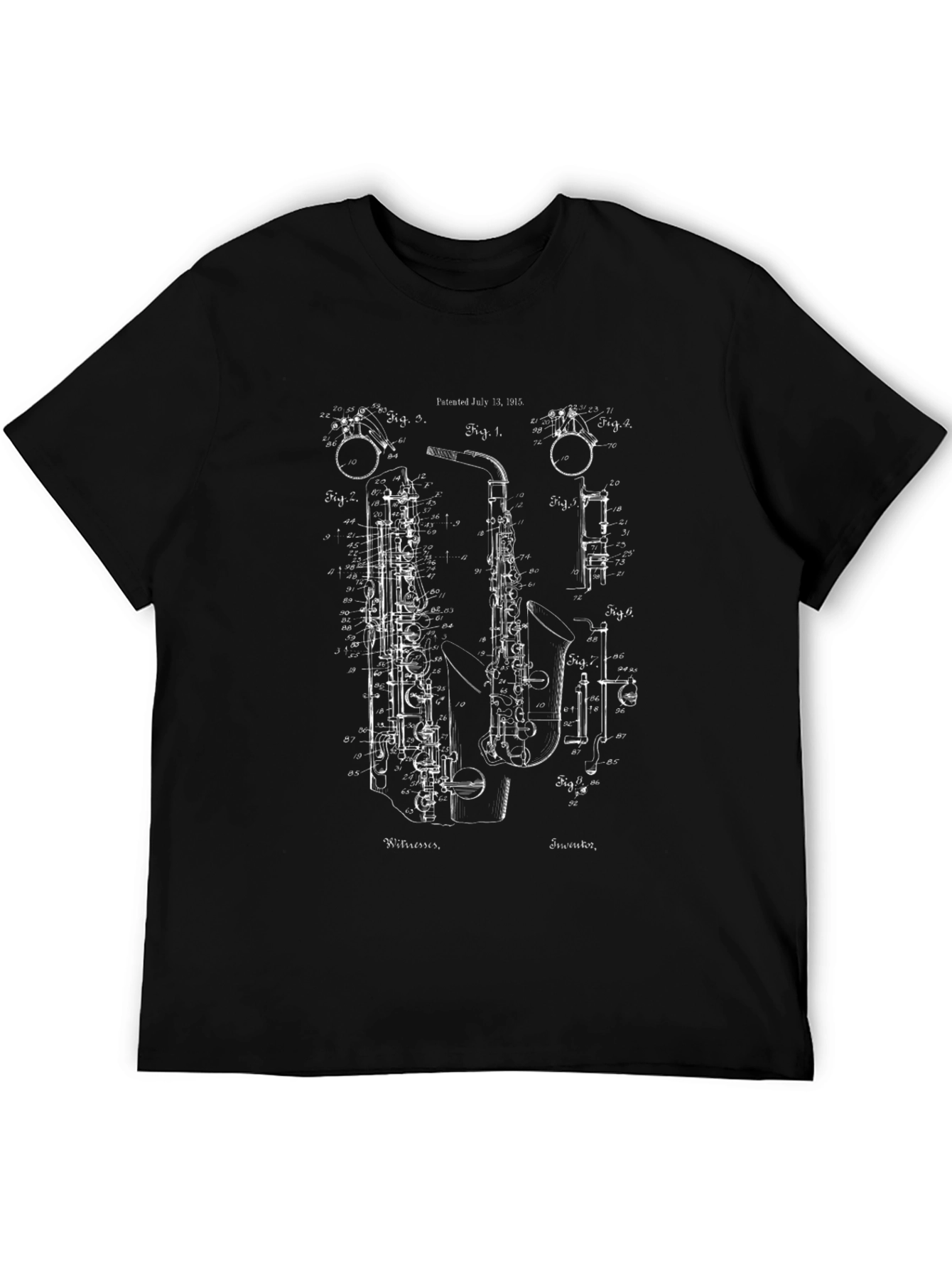 Saxophone Blueprint Black T-Shirt