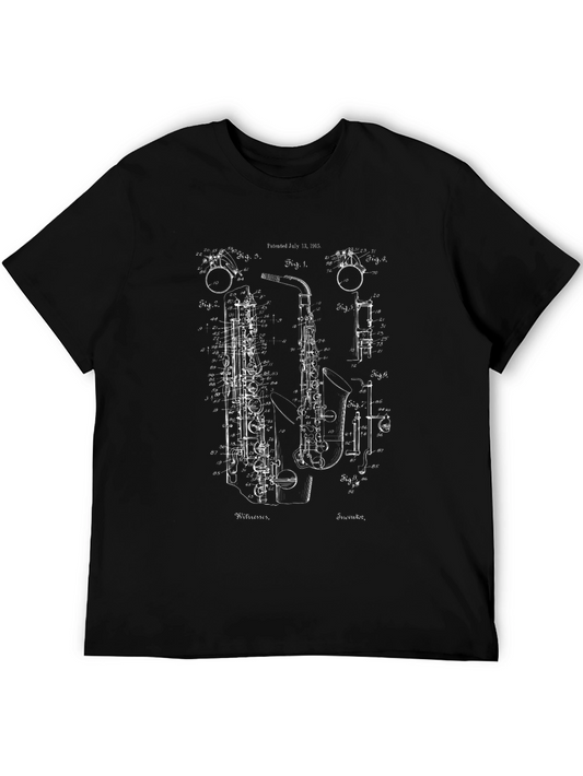 Saxophone Blueprint Black T-Shirt