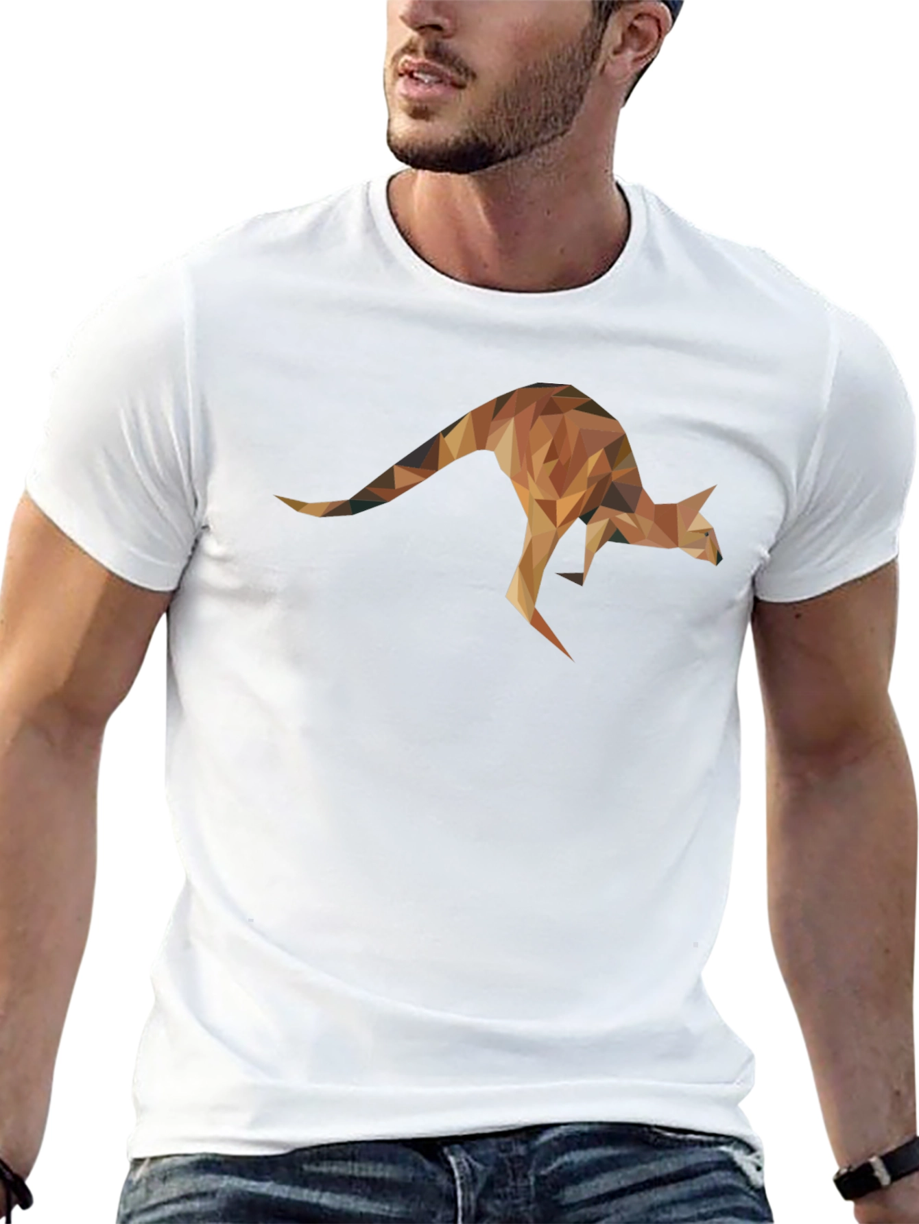 Geometric Kangaroo Graphic Tee - Black Unisex T-Shirt