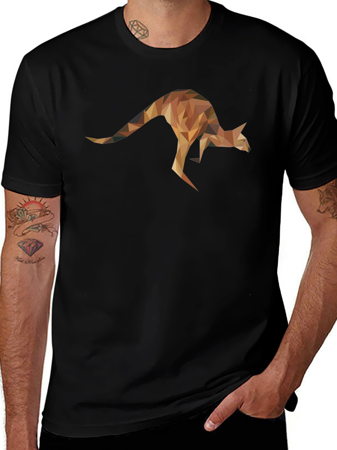 Geometric Kangaroo Graphic Tee - Black Unisex T-Shirt
