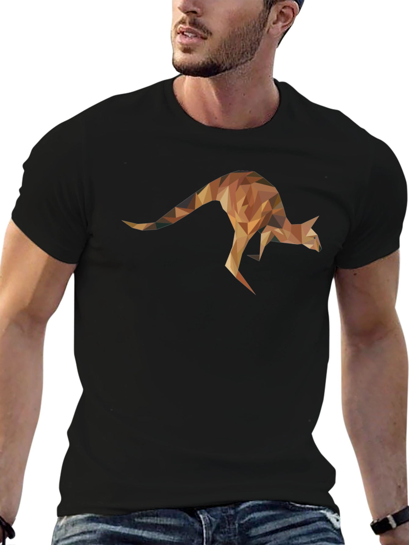 Geometric Kangaroo Graphic Tee - Black Unisex T-Shirt