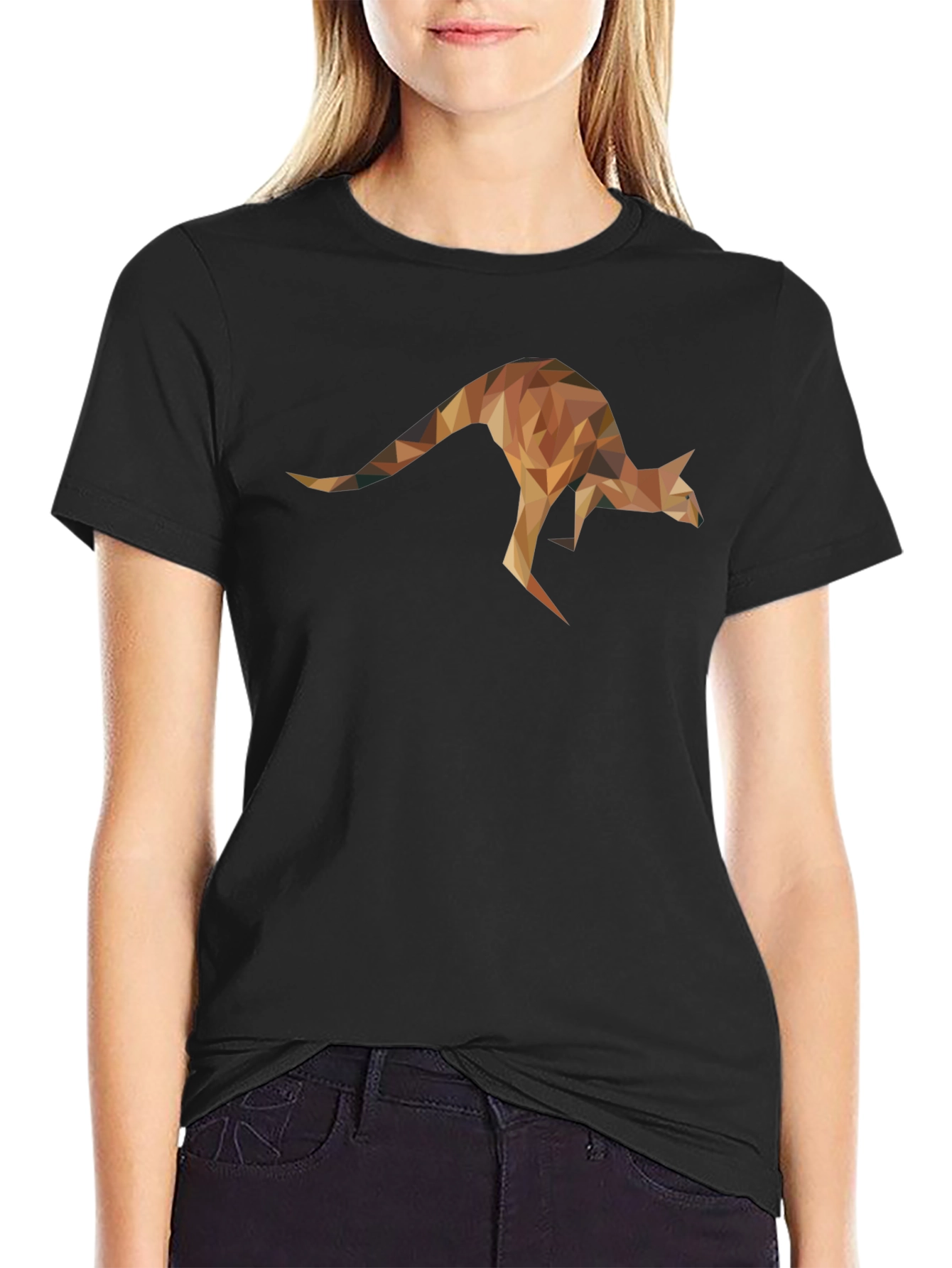 Geometric Kangaroo Graphic Tee - Black Unisex T-Shirt