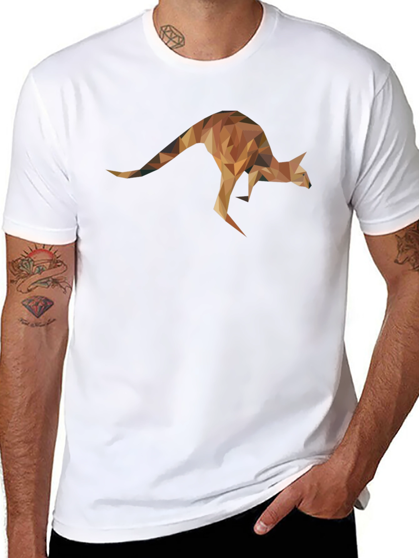 Geometric Kangaroo Graphic Tee - Black Unisex T-Shirt