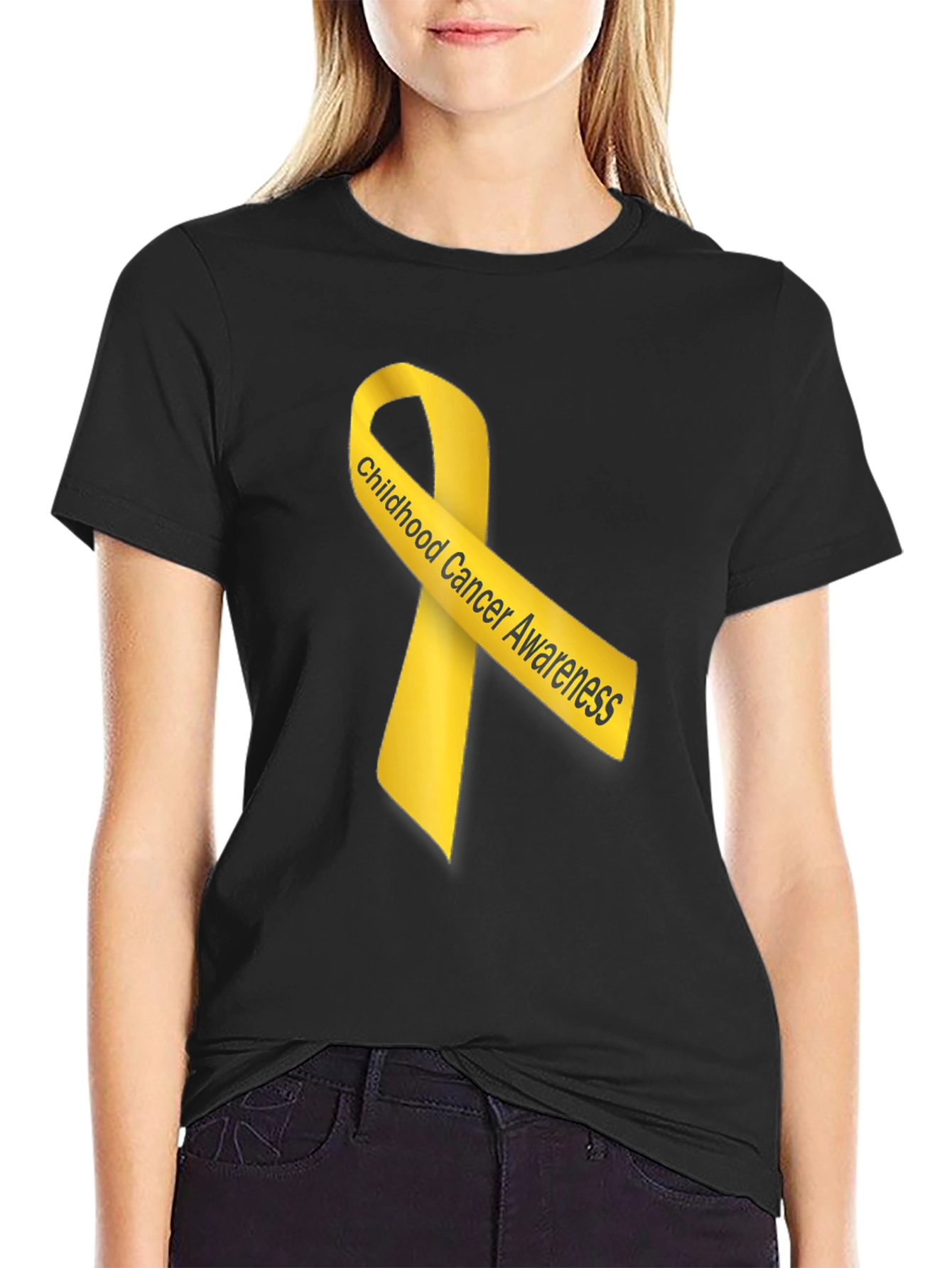 Childhood Cancer Awareness Ribbon Black T-Shirt
