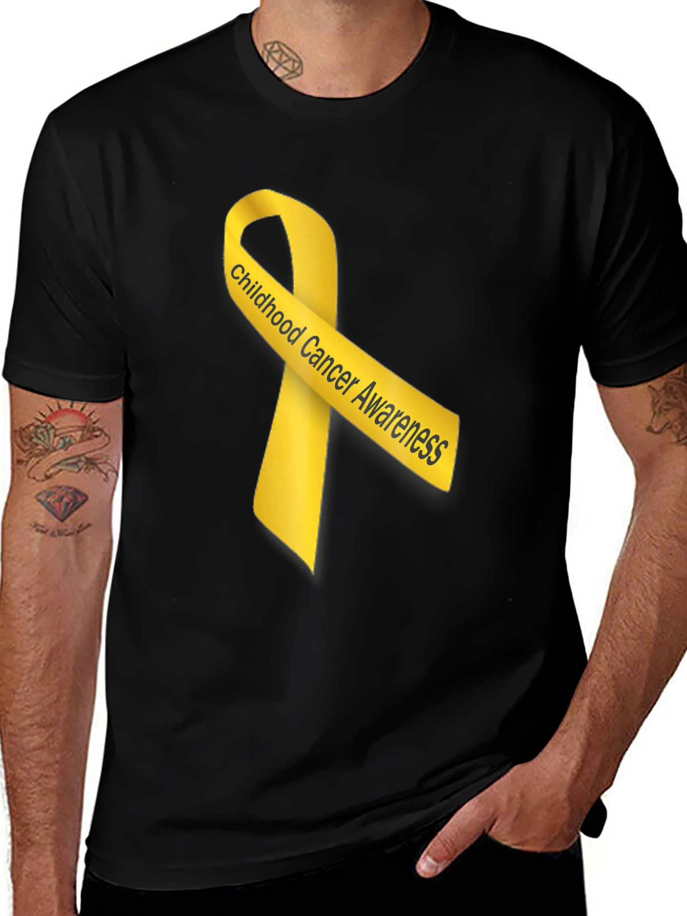 Childhood Cancer Awareness Ribbon Black T-Shirt