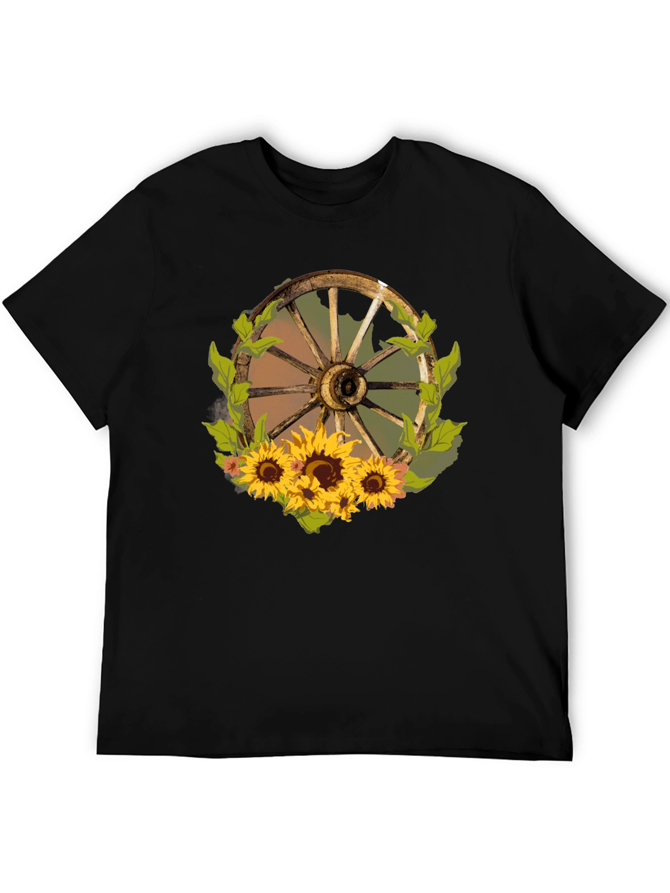 Rustic Wheel & Sunflower Graphic Tee - Black