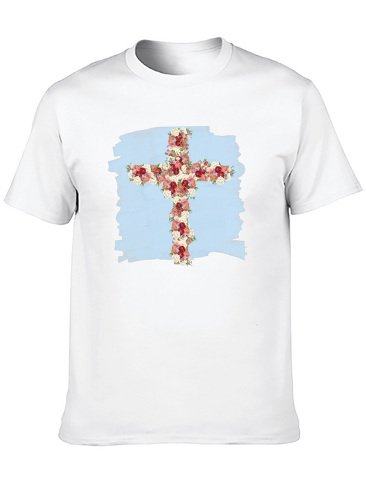 Floral Cross Graphic T-Shirt - Stylish Christian Tee