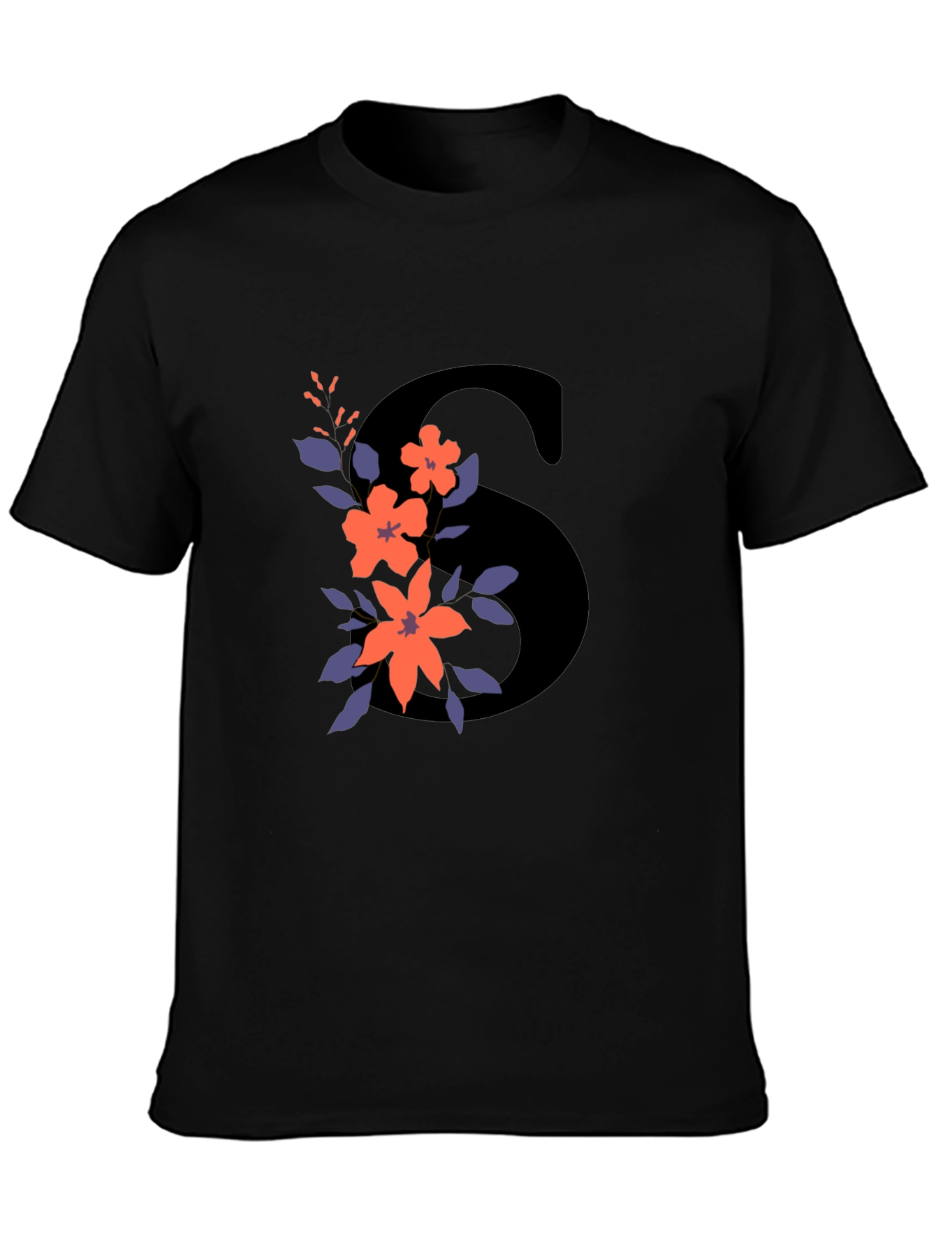 Floral Initial S Graphic Tee - Black