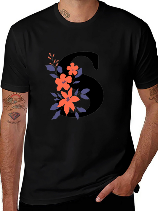 Floral Initial S Graphic Tee - Black