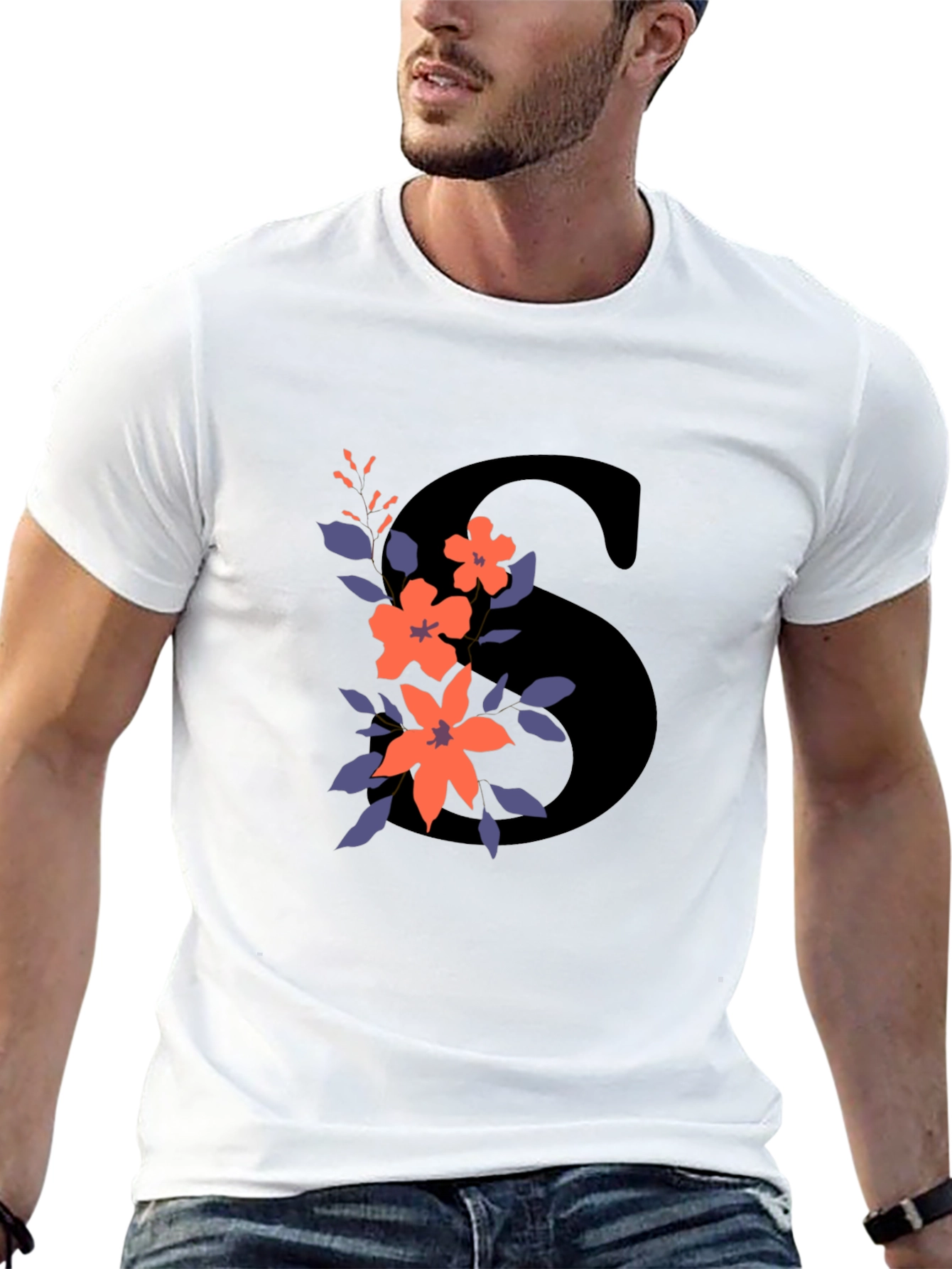 Floral Initial S Graphic Tee - Black