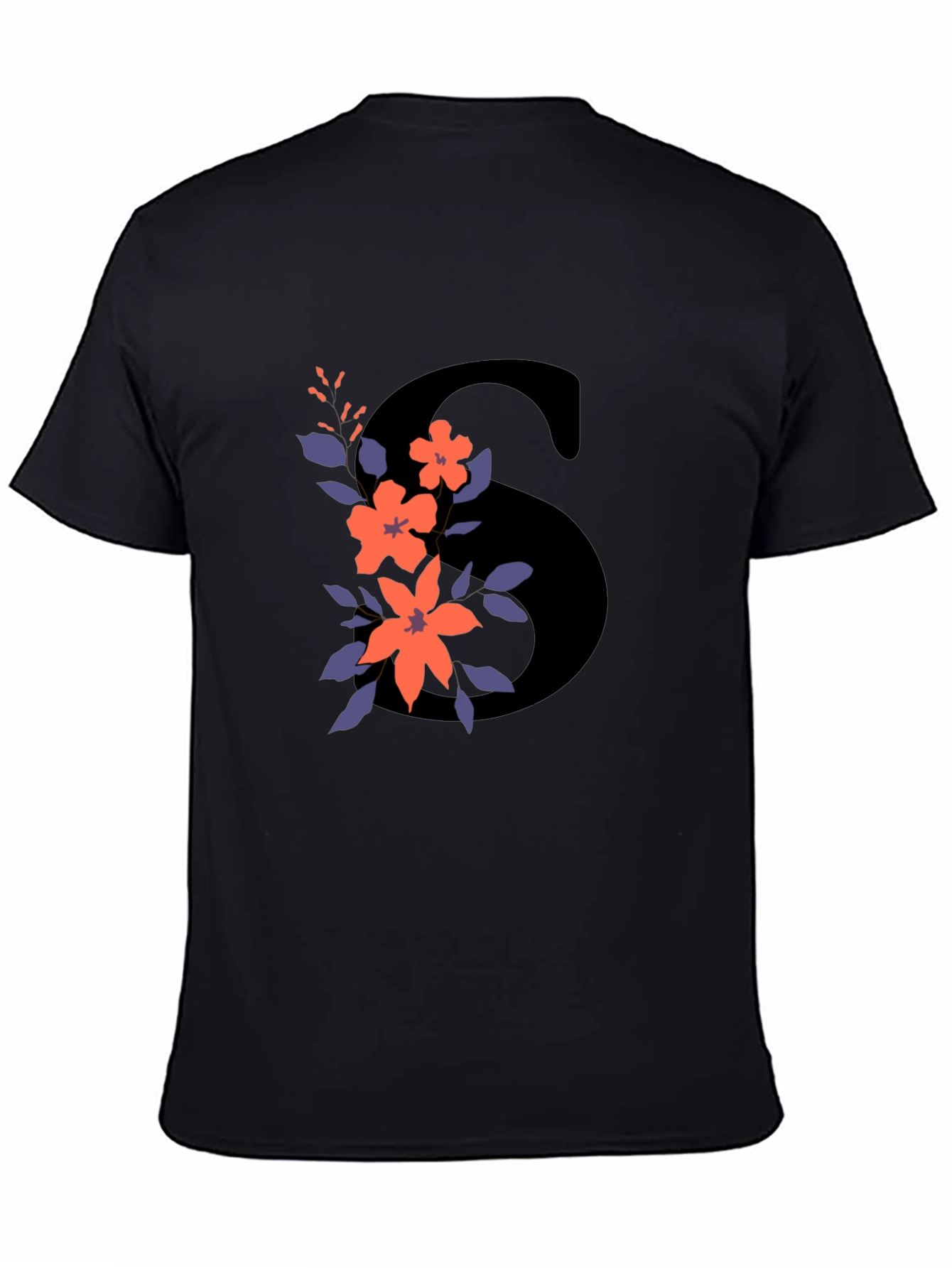 Floral Initial S Graphic Tee - Black